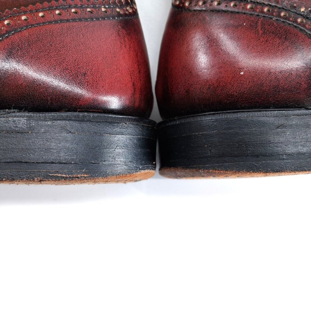 John Fluevog Burgundy Leather Brogue Wingtip Ankle Boots Pinked Lace UK5 US7 - Picture 12 of 15